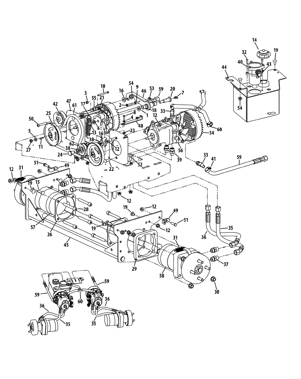 Hydro Hose And Pump Assembly Diagram and Parts List for S7232-D 53AY8DU8050-312HP Cub Cadet Lawn Tractor